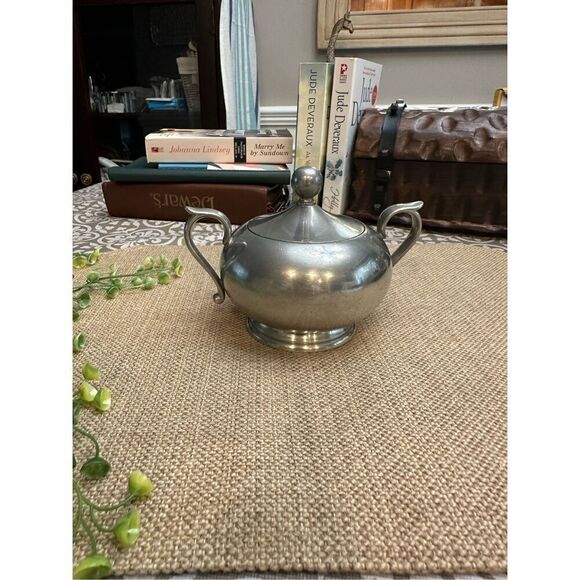 FC Etain Garanti Silver Tone Matte Sugar Bowl with Lid & Handle Made in France - Picture 4 of 9